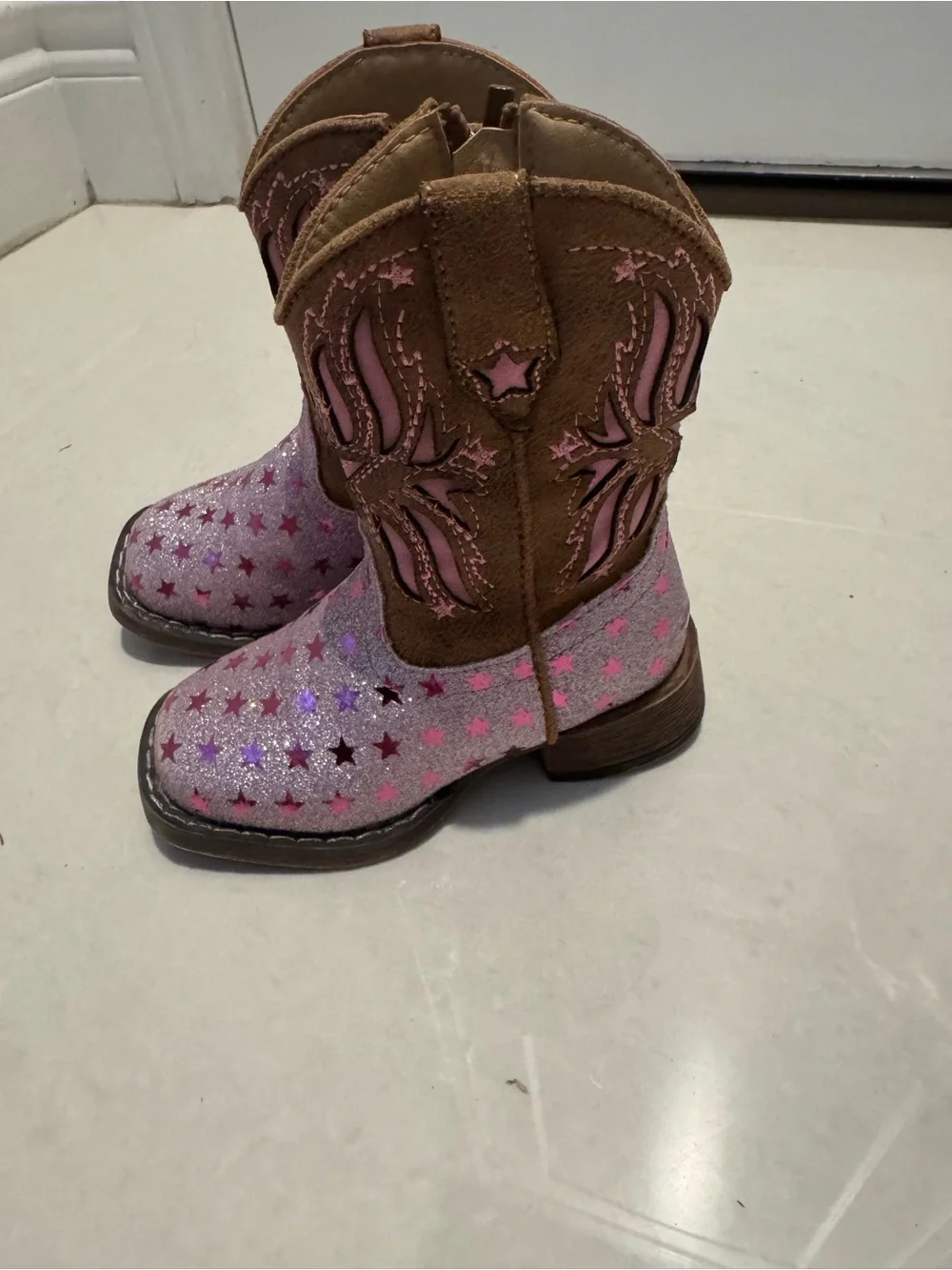 Roper Toddler Metallic pink and hot Pink Star Western Boot